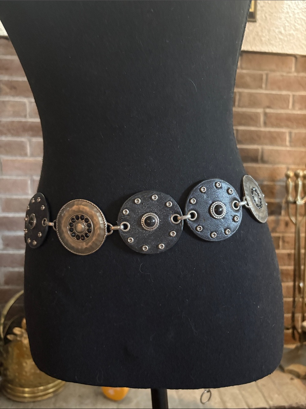 Vintage Black and silver Round Link Belt